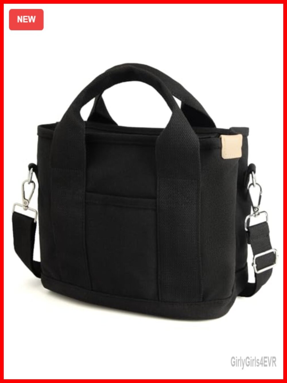 Canvas Mini Tote Bag with Zipper, Adjustable Strap, Multiple Pockets
